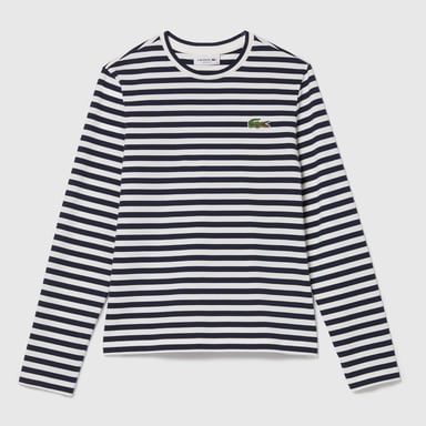 Women's Lacoste Striped Long Sleeve T-Shirt in Navy