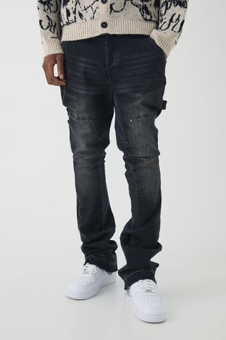 Skinny Flared Stacked Carpenter Gusset Washed Jeans