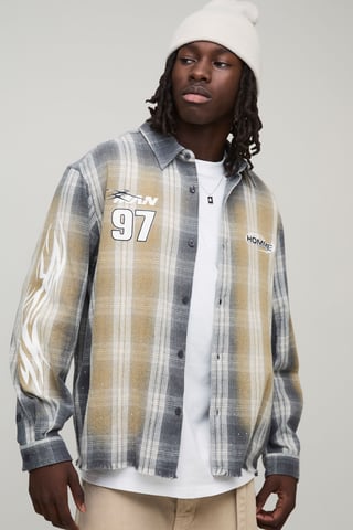 Oversized Boxy Check Embellished Shirt