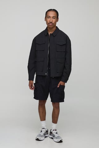 Oversized Check Ripstop Cargo Overshirt