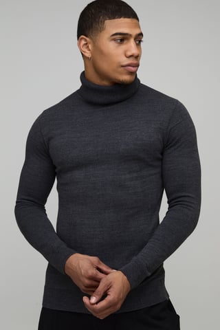 Muscle Fit Roll Neck Knitted Jumper