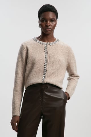 Embellished Trim Cosy Knit Cardigan