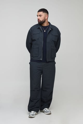 Plus Oversized Check Ripstop Cargo Shacket