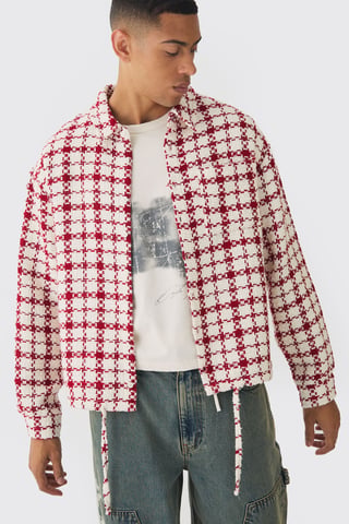 Oversized Boucle Bungee Hem Check Overshirt