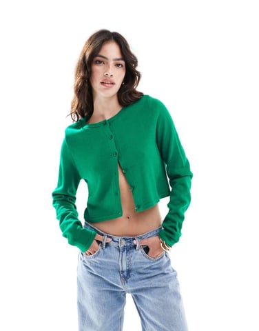 ASOS DESIGN knitted crew neck cropped cardigan in green