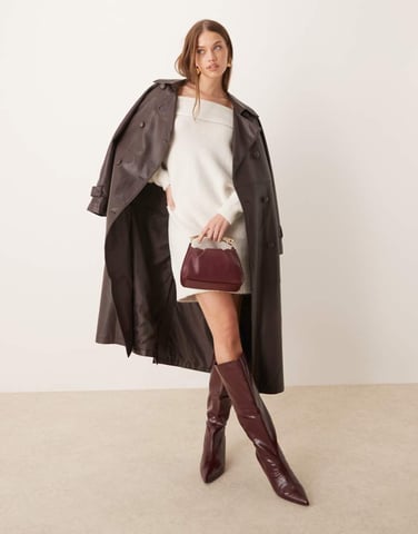 ASOS DESIGN knitted one shoulder jumper dress in ecru