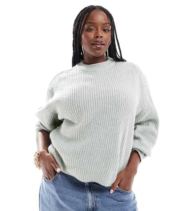 ASOS DESIGN Curve chunky crew neck rib jumper in light grey