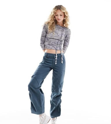 Reclaimed Vintage 3/4 denim slash neck top