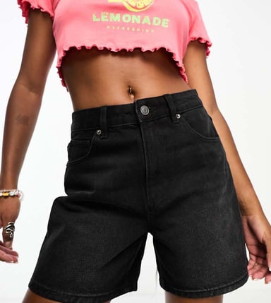 ASOS DESIGN Petite denim dad short in washed black