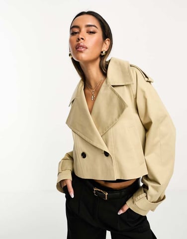 ASOS DESIGN kort trench coat i sten