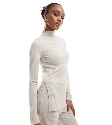 Vero Moda Tall rib jersey longline top co-ord in stone