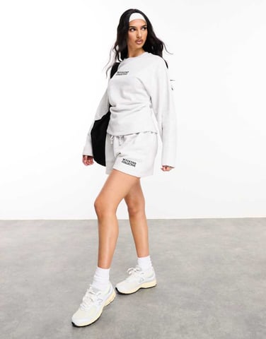Weekend Collective faux waistband logo jogger shorts in grey marl