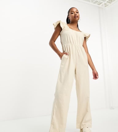Vero Moda Petite linen jumpsuit in stone