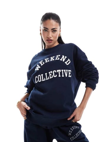 Weekend Collective co-ord oversized sweatshirt with logo in navy