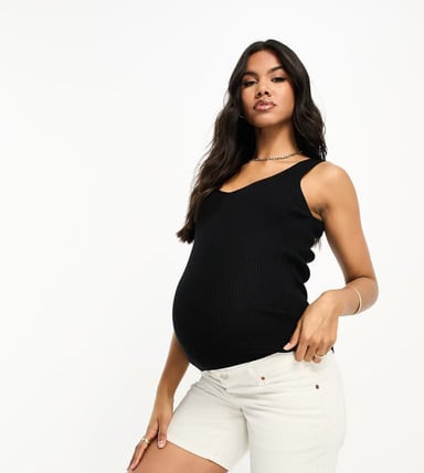 ASOS DESIGN Maternity knitted v neck vest top in black