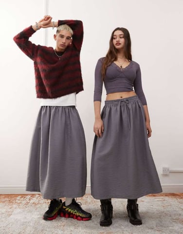 Reclaimed Vintage unisex nylon skirt in charcoal