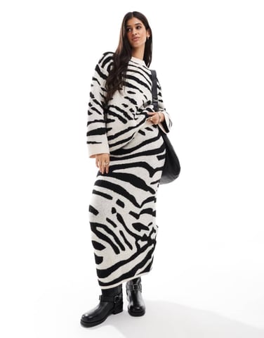 ASOS DESIGN stickad maxikjol i zebra-mönster
