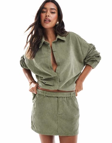 ASOS DESIGN kordbältes mikrokort kjolset i olivgrön