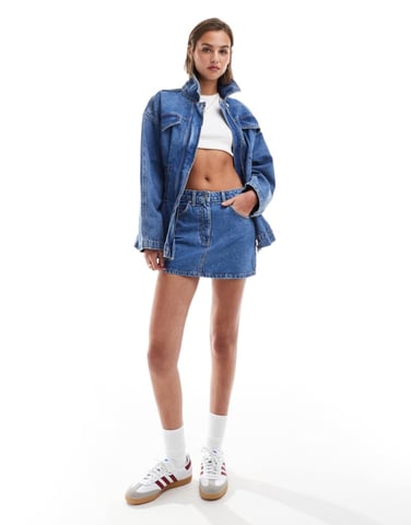 ASOS DESIGN denim pelmet skirt in midwash blue co-ord