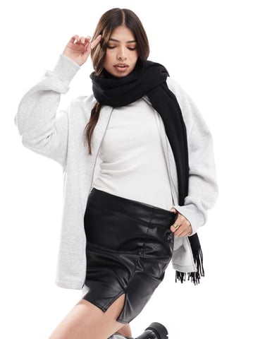 ASOS DESIGN split front leather look mini skirt in black