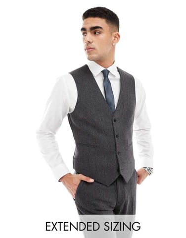 ASOS DESIGN skinny wool blend suit waistcoat in charcoal basket weave