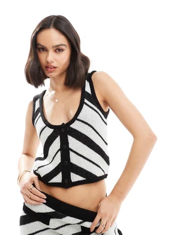 ASOS DESIGN stickad kavaj i mono randig koordtop