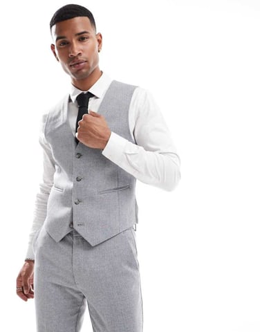ASOS DESIGN slim fit ullmix västar i blå korgväv