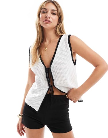 ASOS DESIGN knitted waistcoat with contrast tipping in white