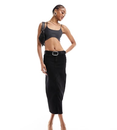 Vero Moda Tall denim midi skirt in black