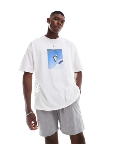 ASOS DESIGN pyjama set with snowboard graphics in white