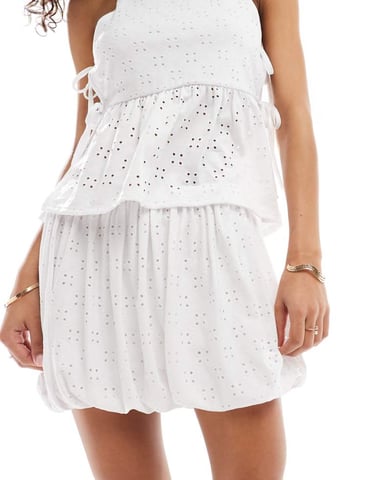 ASOS DESIGN broderie puff ball skirt co-ord n white