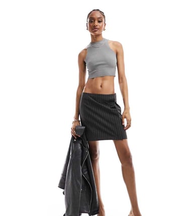 ONLY Tall high waisted tailored mini skirt in charcoal pinstripe