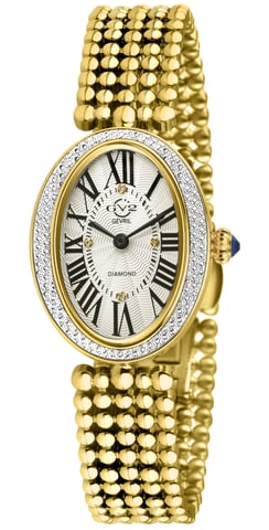 GV2 Piazza Navona Diamond Gold Case Silver/White Dial, 316L Stainless Steel IP Yellow Gold Bracelet Watch