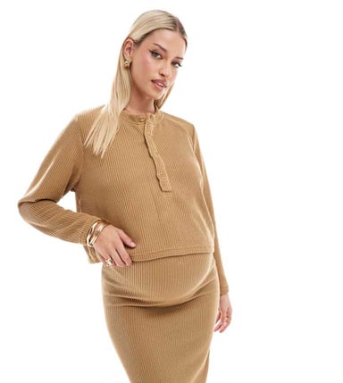 Mamalicious Maternity cropped henley top co-ord in mustard