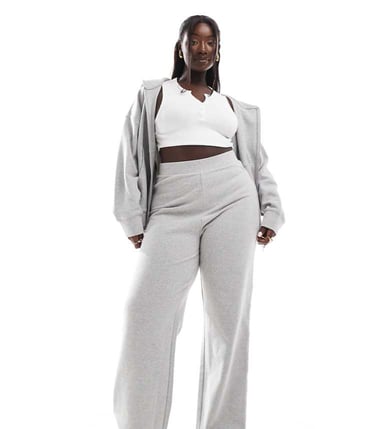 ASOS DESIGN Curve supersoft co-ord wide leg jogger in grey marl - GREY