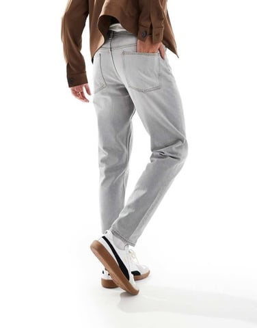 ASOS DESIGN tapered fit jeans in light grey - GREY
