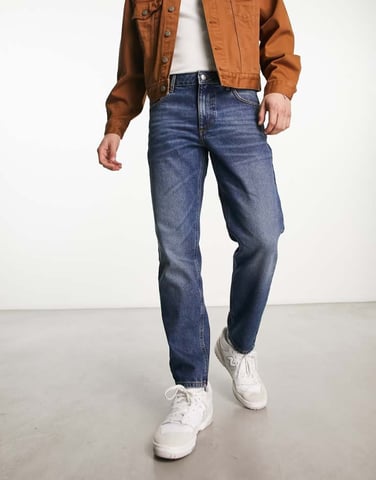 ASOS DESIGN tapered fit jeans in dark vintage wash - MBLUE