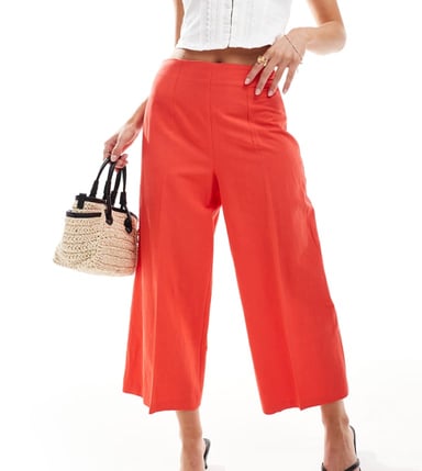 ASOS DESIGN Petite tailored linen culotte trousers in red