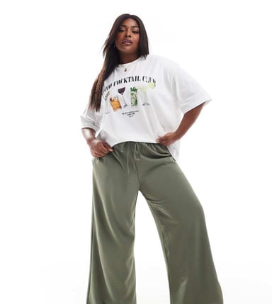 Yours washed twill wide leg trousers in olive