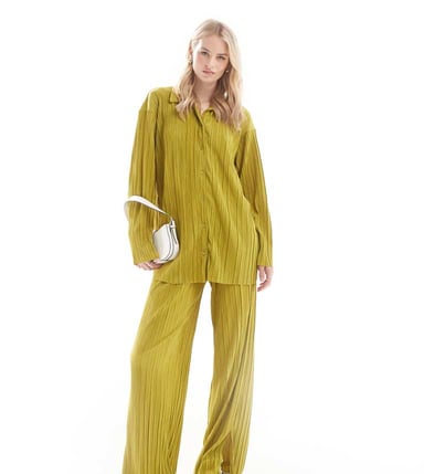 ONLY Tall exclusive plisse trouser co-ord in green