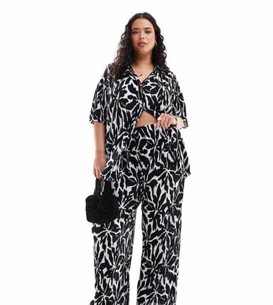ONLY Curve wide leg trouser co-ord in abstract flower print