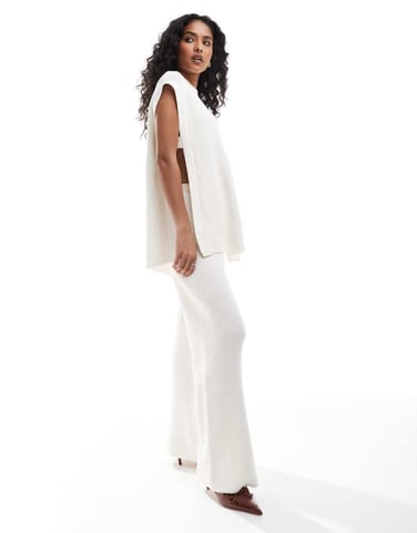 SNDYS cotton knitted wide leg trousers co-ord in white