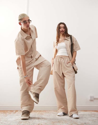 Reclaimed Vintage unisex baggy trouser with contrast stitch in stone