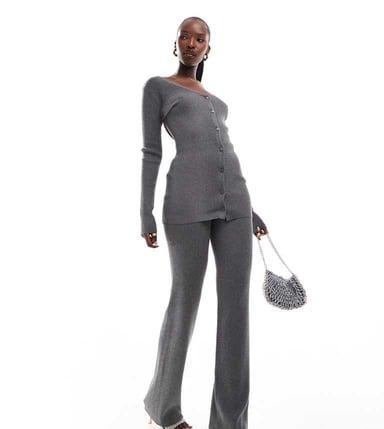 Simmi knitted flared trousers co-ord in charcoal