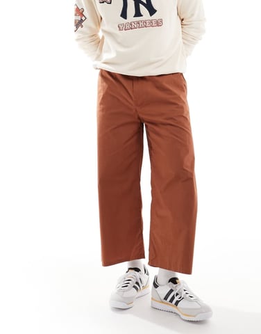 ONLY & SONS cropped barrel leg trouser in washed brown
