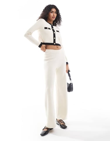 Vero Moda knitted wide leg trouser co-ord in cream