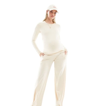 Mamalicious amningsbyxor med vida ben under magen i beige melange