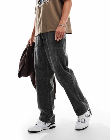 ASOS DESIGN baggy cord cargo trousers in washed blue