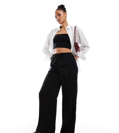 ASOS DESIGN Tall satin pull on trouser in black