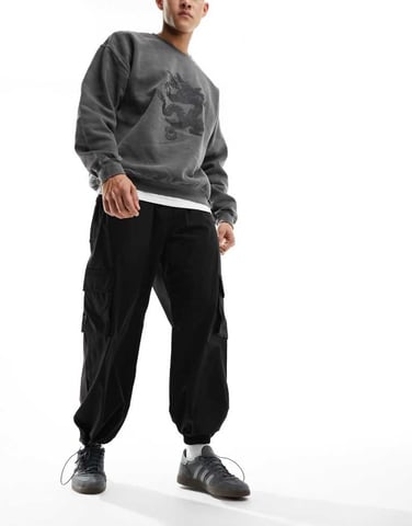 ADPT loose fit cargo pants in black